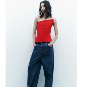 Red Zara Asymmetric Corset Top in Sz S